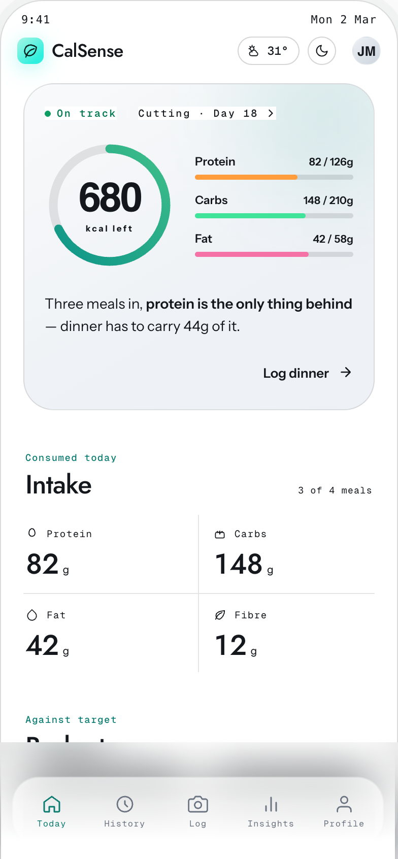 Calsense Today screen in light mode